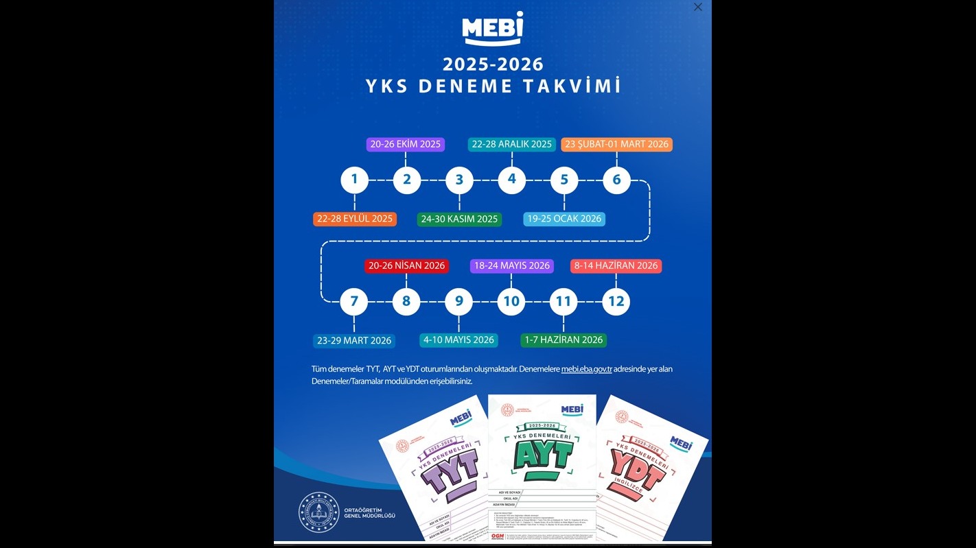 MEBİ YKS Deneme Takvimi açıklanmıştır. 